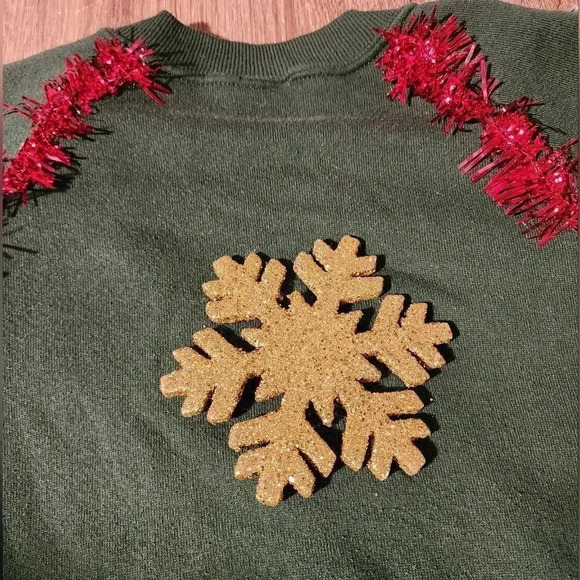 1 of a kind Custom Handmade Ugly Christmas Sweater Tinsel Bells Bows Women's XL - Picture 5 of 10